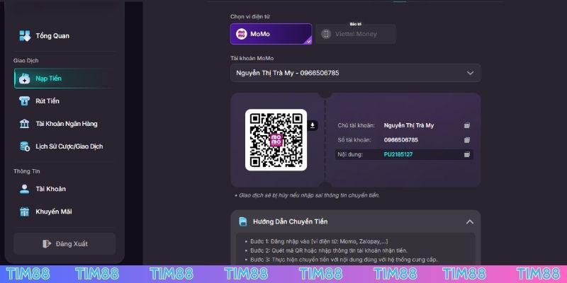 Nạp tiền qua ví điện tử đảm bảo chính xác