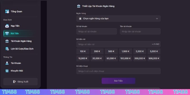 Nạp tiền/rút tiền TIM88 không thể thiếu trong cá cược